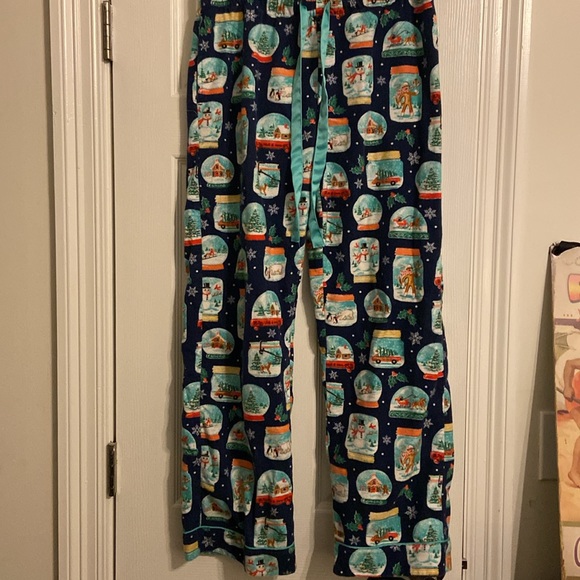Nick & Nora Sock Monkey Snow globe Christmas pajama set flannel EUC - Picture 8 of 12